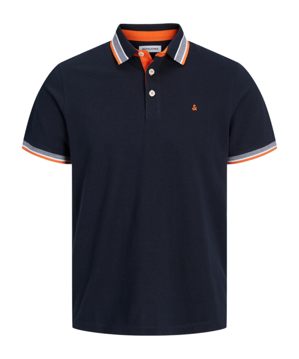 Polo Paulos donkerblauw-oranje voorkant Jack & Jones JJEPAULOS polo | Donker blauw