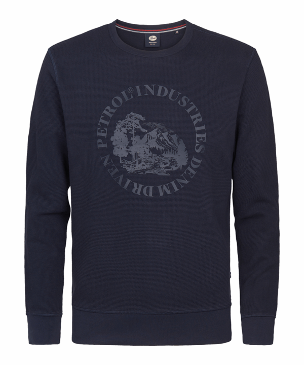 M-3050-SWR342-5090 Voorkant Petrol Industries sweater met logo | Donker blauw