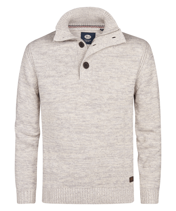 M-ROS-KWC206-0009 Voorkant Petrol Industries trui met opstaande kraag en knopen | Beige