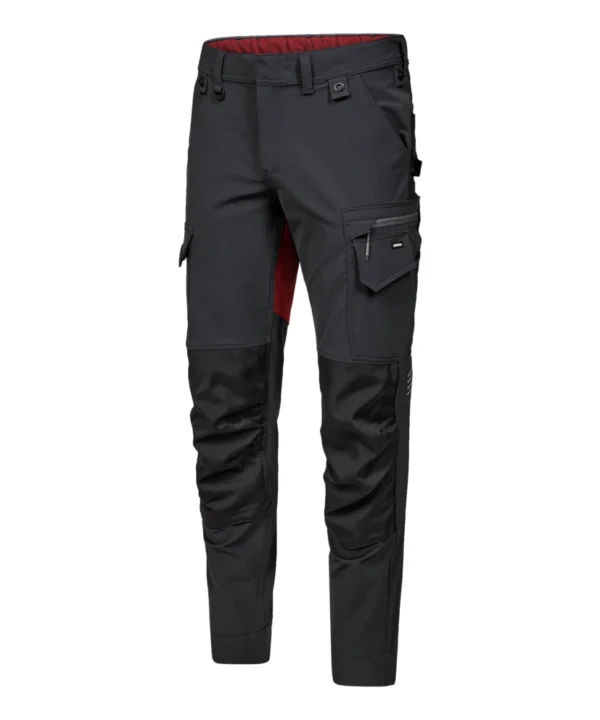 Engel Entire werkbroek 4-Way stretch met kniezakken | Antracietgrijs/rood